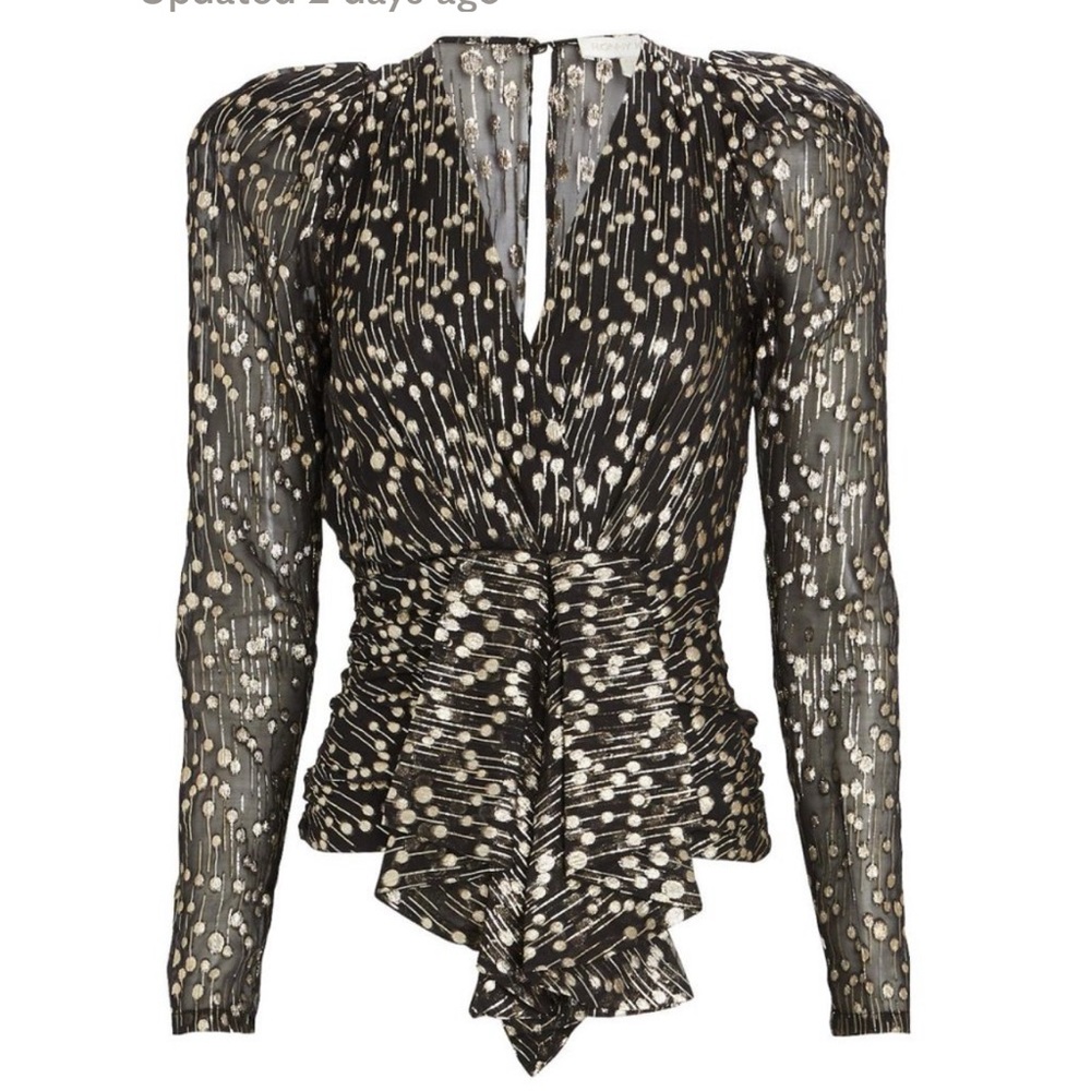 Ronny Kobo Collection Black and Cream Polka Dot Ruffle Blouse